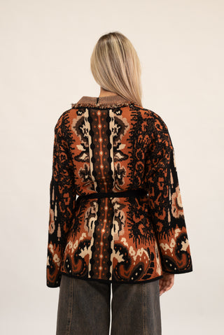 Cardigan Lungo Animalier con Frange nero/coccio|Colore:Nero/coccio