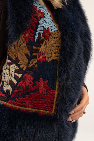Gilet Corto Pelliccia con Ricamo blu|Colore:Blu