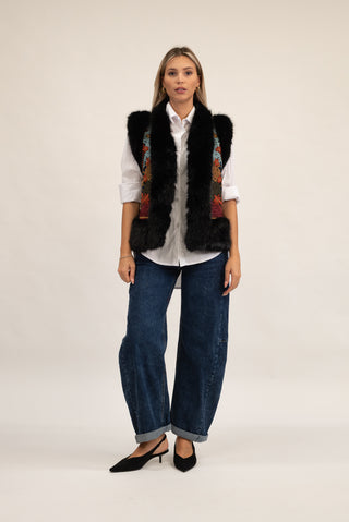 Gilet Corto Pelliccia con Ricamo nero|Colore:Nero