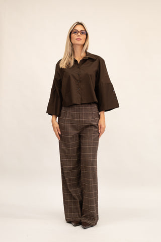 Pantalone Palazzo Quadri fango|Colore:Fango