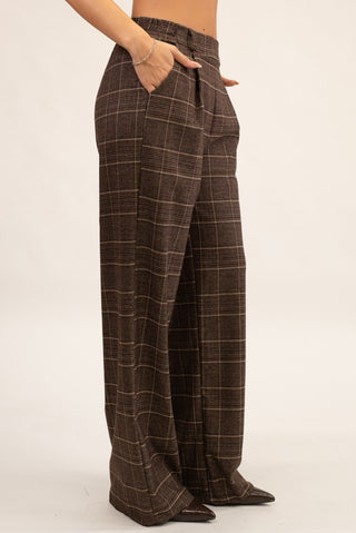 Pantalone Palazzo Quadri fango|Colore:Fango