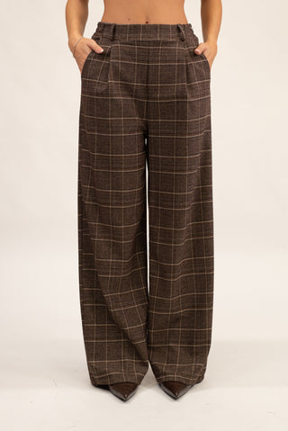 Pantalone Palazzo Quadri fango|Colore:Fango