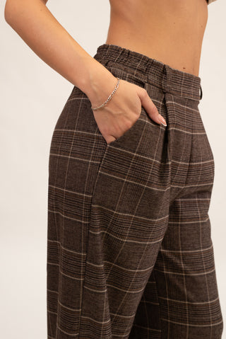 Pantalone Palazzo Quadri fango|Colore:Fango