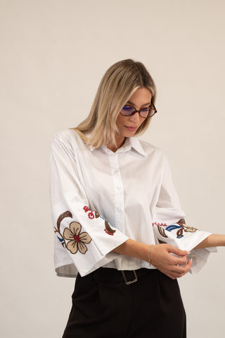 Camicia Manica Ricamo bianco|Colore:Bianco