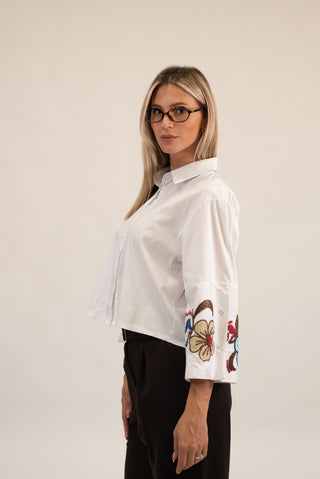 Camicia Manica Ricamo bianco|Colore:Bianco
