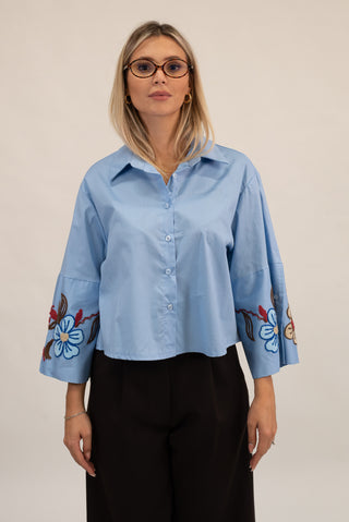 Camicia Manica Ricamo celeste|Colore:Celeste