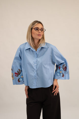Camicia Manica Ricamo celeste|Colore:Celeste