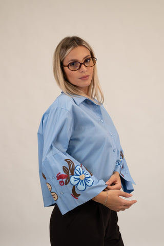 Camicia Manica Ricamo celeste|Colore:Celeste