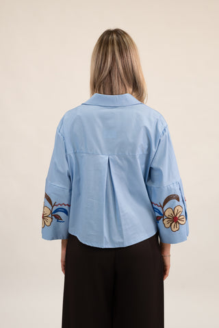 Camicia Manica Ricamo celeste|Colore:Celeste