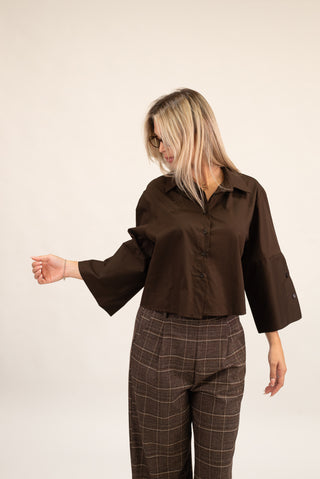 Camicia Crop Manica Ampia Moro|Colore:Moro