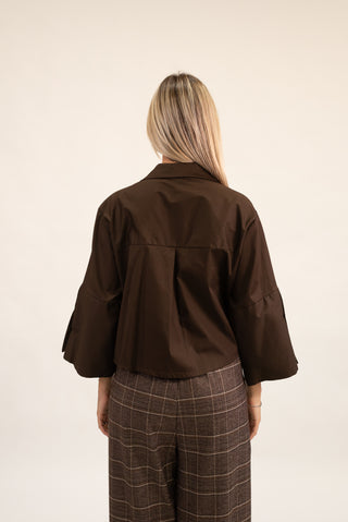 Camicia Crop Manica Ampia Moro|Colore:Moro