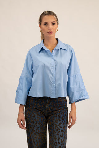 Camicia Crop Manica Ampia celeste|Colore:Celeste