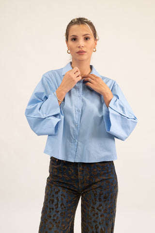 Camicia Crop Manica Ampia celeste|Colore:Celeste
