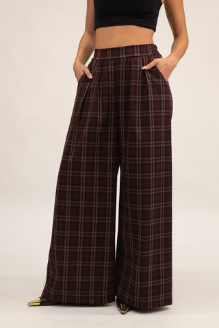Pantalone Palazzo Quadri bordeaux|Colore:Bordeaux