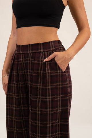 Pantalone Palazzo Quadri bordeaux|Colore:Bordeaux