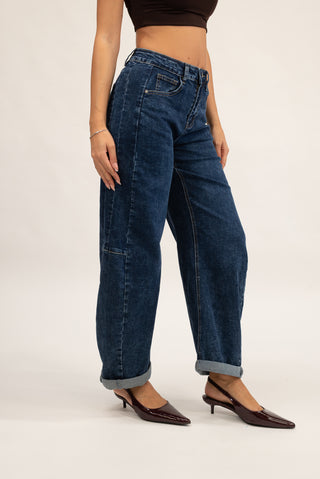 Jeans Barrel Risvolto jeans|Colore:Jeans