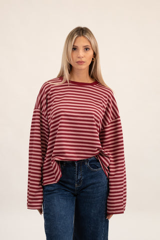 Maglia Righe Manica Lunga bordeaux/rosa|Colore:Bordeaux/rosa