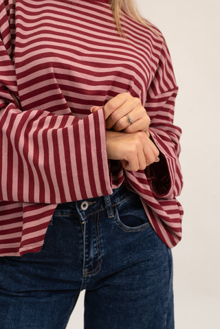 Maglia Righe Manica Lunga bordeaux/rosa|Colore:Bordeaux/rosa