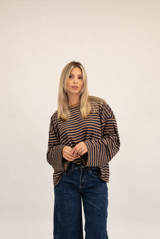 Maglia Righe Manica Lunga camel/blu|Colore:Camel/blu