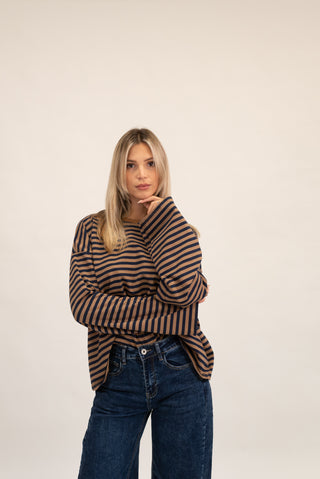 Maglia Righe Manica Lunga camel/blu|Colore:Camel/blu