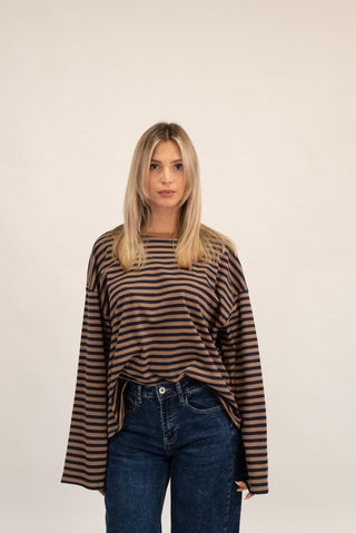 Maglia Righe Manica Lunga camel/blu|Colore:Camel/blu