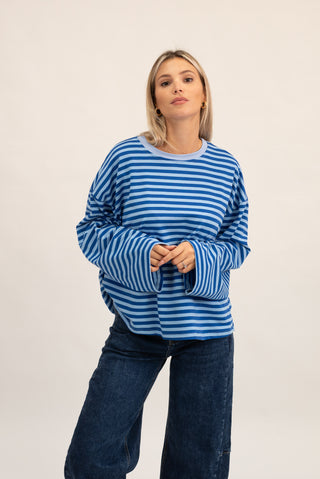 Maglia Righe Manica Lunga celeste/jeans|Colore:Celeste/jeans