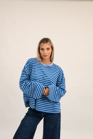 Maglia Righe Manica Lunga celeste/jeans|Colore:Celeste/jeans
