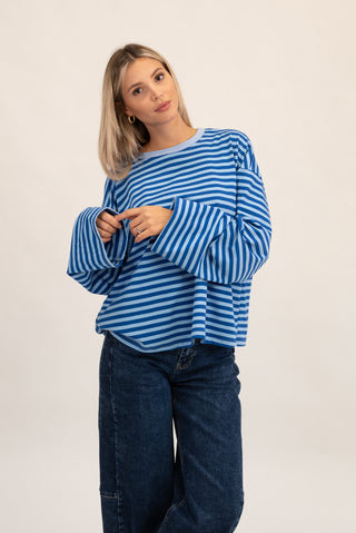 Maglia Righe Manica Lunga celeste/jeans|Colore:Celeste/jeans