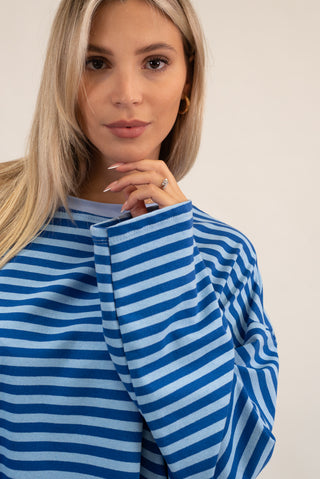 Maglia Righe Manica Lunga celeste/jeans|Colore:Celeste/jeans