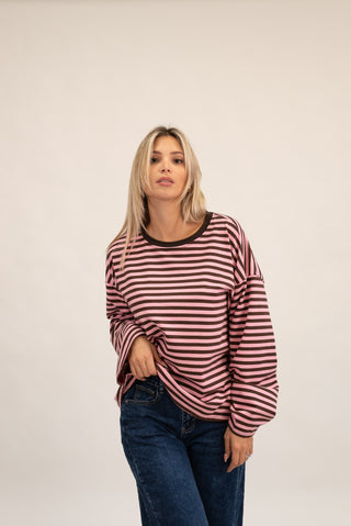 Maglia Righe Manica Lunga moro/rosa|Colore:Moro/rosa