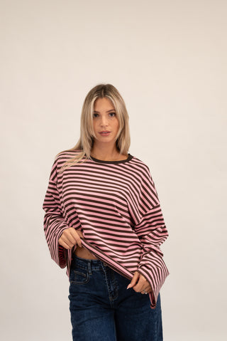 Maglia Righe Manica Lunga moro/rosa|Colore:Moro/rosa