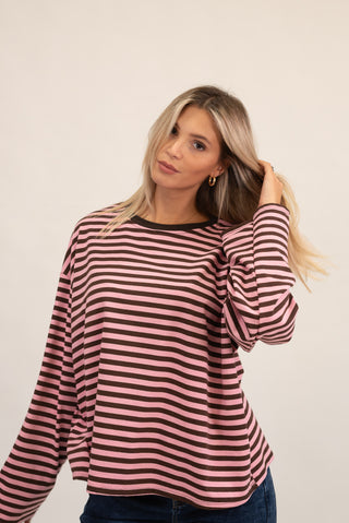 Maglia Righe Manica Lunga moro/rosa|Colore:Moro/rosa
