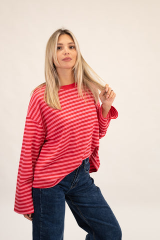 Maglia Righe Manica Lunga rosso/rosa|Colore:Rosso/rosa