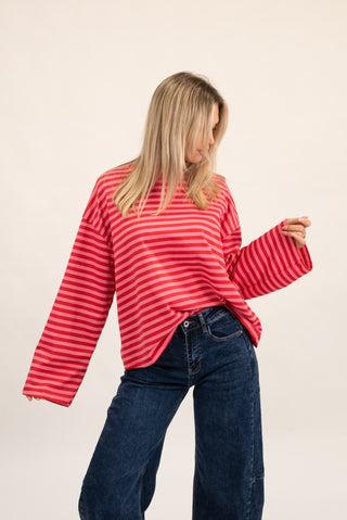 Maglia Righe Manica Lunga rosso/rosa|Colore:Rosso/rosa