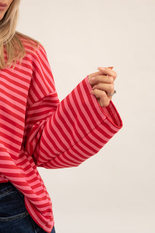 Maglia Righe Manica Lunga rosso/rosa|Colore:Rosso/rosa