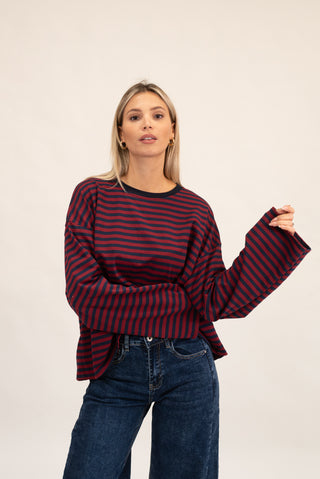 Maglia Righe Manica Lunga blu/bordeux|Colore:Blu/bordeux