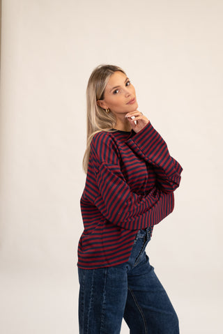 Maglia Righe Manica Lunga blu/bordeux|Colore:Blu/bordeux