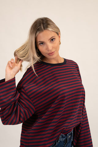 Maglia Righe Manica Lunga blu/bordeux|Colore:Blu/bordeux