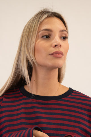 Maglia Righe Manica Lunga blu/bordeux|Colore:Blu/bordeux