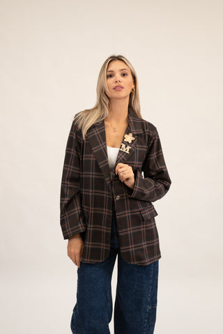 Blazer Quadri con Spille Moro|Colore:Moro