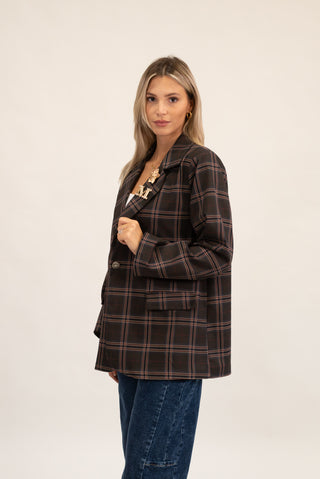 Blazer Quadri con Spille Moro|Colore:Moro