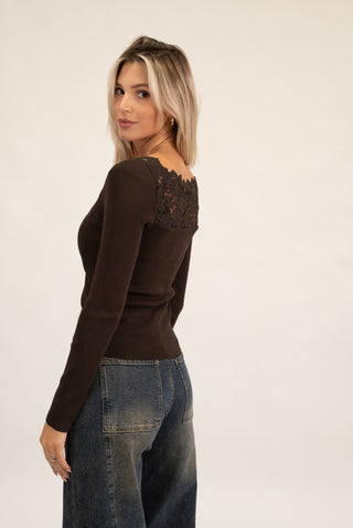 Maglia Inserto Pizzo moro|Colore:Moro