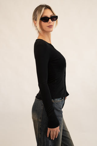 Maglia Bottoni con Pizzo nero|Colore:Nero