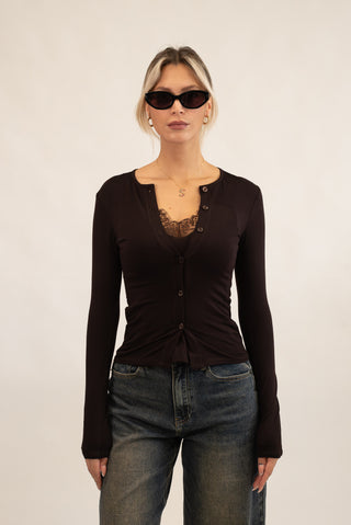 Maglia Bottoni con Pizzo moro|Colore:Moro