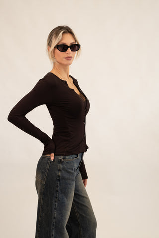 Maglia Bottoni con Pizzo moro|Colore:Moro