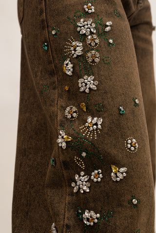 Jeans Wideleg Flower Strass moro|Colore:Moro
