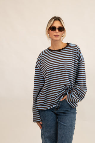 Maglia Righe Manica Lunga celeste/moro|Colore:Celeste/moro
