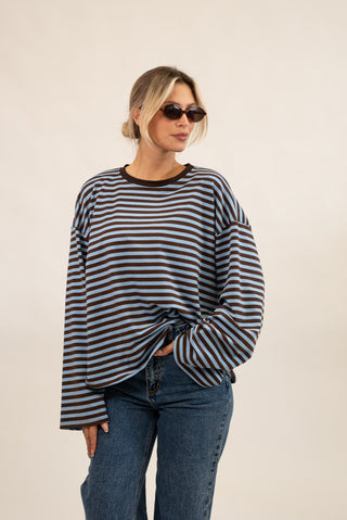Maglia Righe Manica Lunga celeste/moro|Colore:Celeste/moro