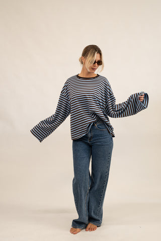 Maglia Righe Manica Lunga celeste/moro|Colore:Celeste/moro
