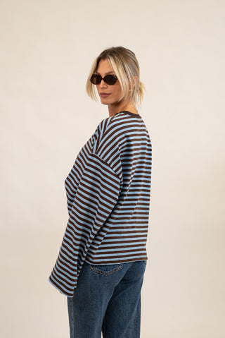 Maglia Righe Manica Lunga celeste/moro|Colore:Celeste/moro